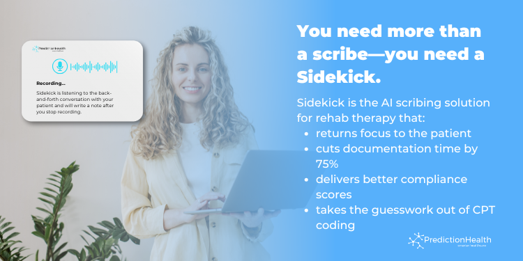 Clinician holding a laptop with Sidekick AI scribing doing the documentation